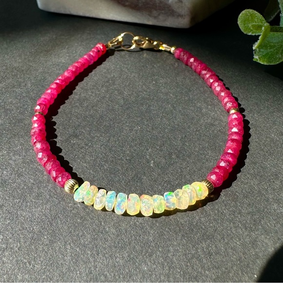 Opal & Ruby Bracelet in 14k Gold Filled - Picture 3 of 8
